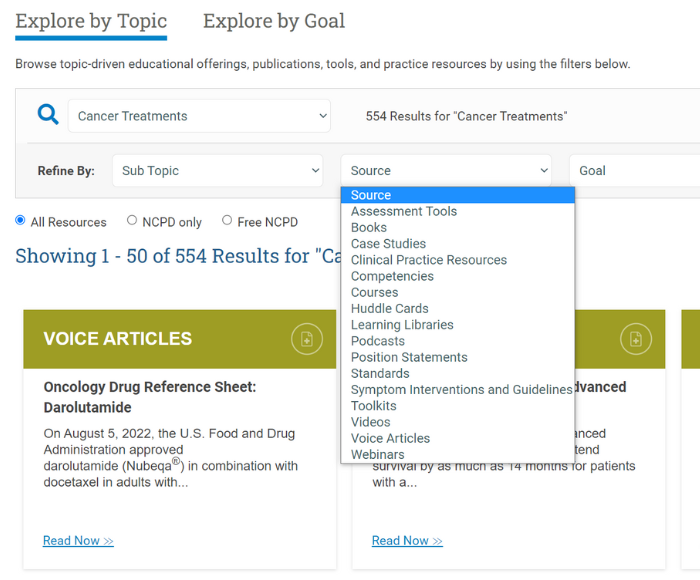 screenshot of explore resources search engine on ons.org, source dropdown open