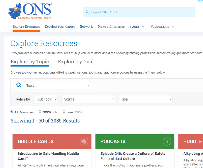 screenshot of explore resources search engine on ons.org